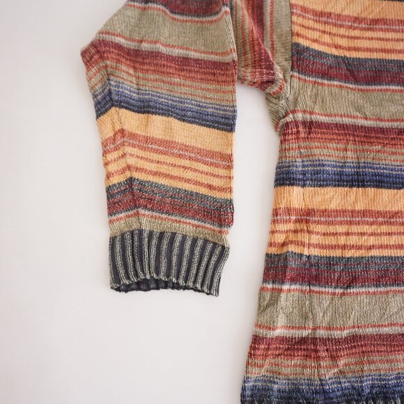 Geoffrey Beene Green Orange Striped Biggie Eclectic 100% Cotton Knit Sweater L - Picture 7 of 9